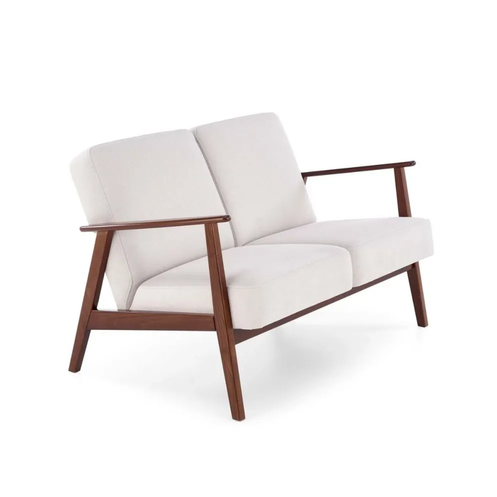 Sofa MILANO 2S jasna beżowa/orzech dwuosobowa tapicerowana I sklep meblowy MIRAT. styl SKANDYNAWSKI, VINTAGE