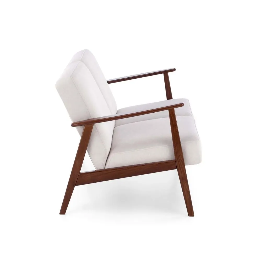 Sofa MILANO 2S jasna beżowa/orzech dwuosobowa tapicerowana I sklep meblowy MIRAT. styl SKANDYNAWSKI, VINTAGE