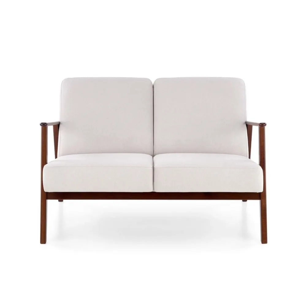 Sofa MILANO 2S jasna beżowa/orzech dwuosobowa tapicerowana I sklep meblowy MIRAT. styl SKANDYNAWSKI, VINTAGE