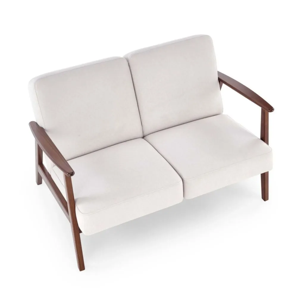 Sofa MILANO 2S jasna beżowa/orzech dwuosobowa tapicerowana I sklep meblowy MIRAT. styl SKANDYNAWSKI, VINTAGE
