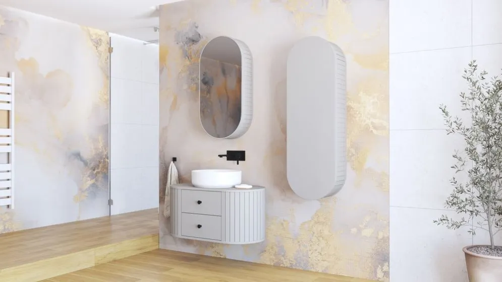 Szafka łazienkowa VENEZIA CASHMERE 1D 43cm kaszmirowy mat z lustrem I sklep meblowy MIRAT. styl RYFLOWANY kolekcja VENEZIA