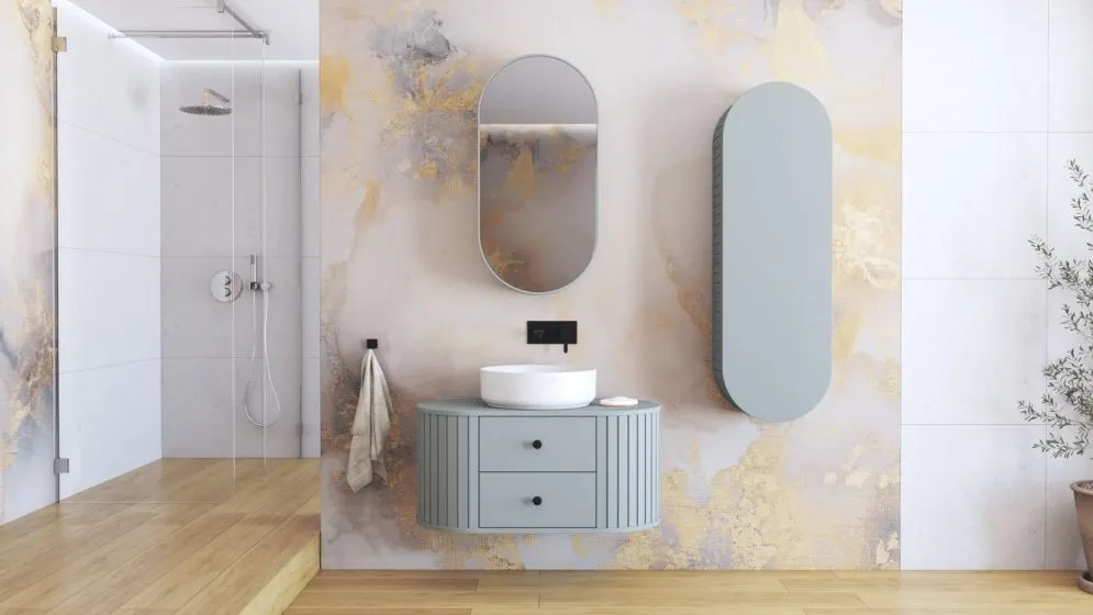 Szafka łazienkowa VENEZIA FJORD 1D 43cm zielony mat z lustrem I sklep meblowy MIRAT. styl RYFLOWANY kolekcja VENEZIA