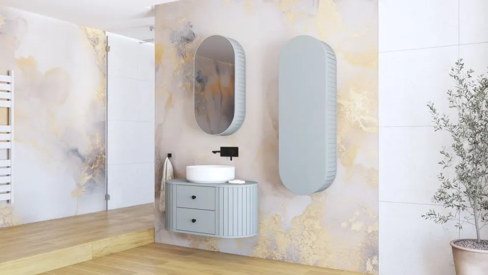 Szafka łazienkowa VENEZIA FJORD 1D 43cm zielony mat z lustrem I sklep meblowy MIRAT. styl RYFLOWANY kolekcja VENEZIA