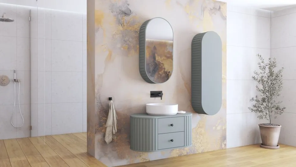 Szafka łazienkowa VENEZIA FJORD 1D 43cm zielony mat z lustrem I sklep meblowy MIRAT. styl RYFLOWANY kolekcja VENEZIA