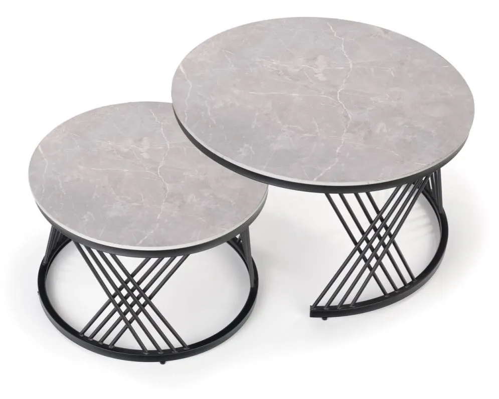 Zestaw 2 ław FLAMINGO szary marmur/czarny do salonu w stylu loft | MIRAT. styl GLAMOUR, LOFT