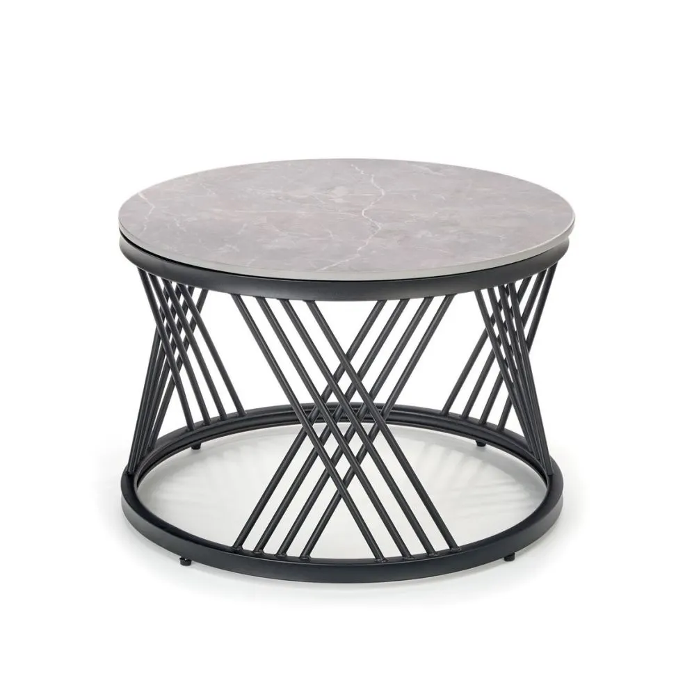 Zestaw 2 ław FLAMINGO szary marmur/czarny do salonu w stylu loft | MIRAT. styl GLAMOUR, LOFT