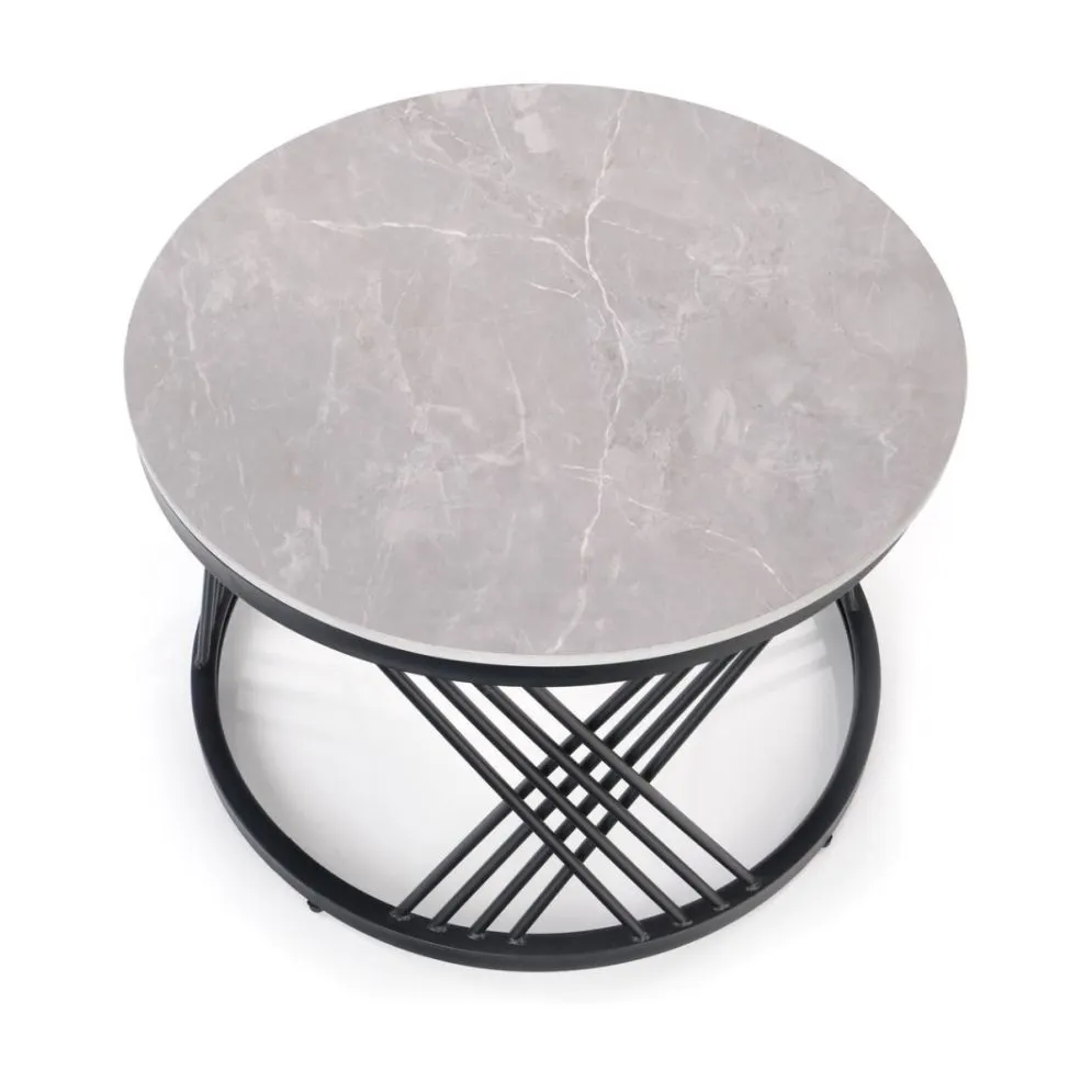 Zestaw 2 ław FLAMINGO szary marmur/czarny do salonu w stylu loft | MIRAT. styl GLAMOUR, LOFT