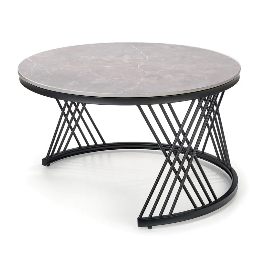 Zestaw 2 ław FLAMINGO szary marmur/czarny do salonu w stylu loft | MIRAT. styl GLAMOUR, LOFT