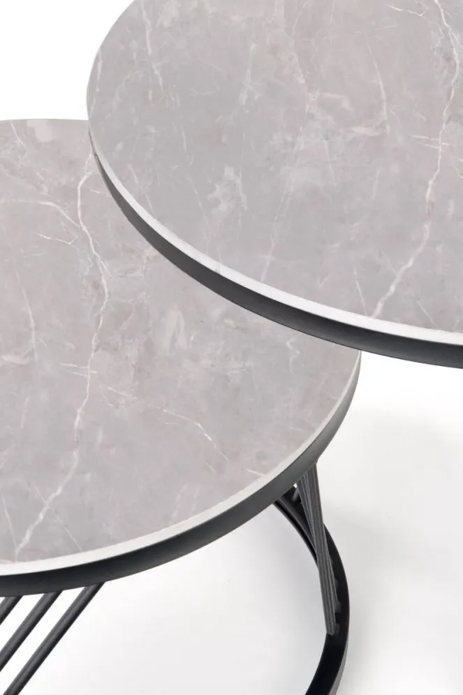 Zestaw 2 ław FLAMINGO szary marmur/czarny do salonu w stylu loft | MIRAT. styl GLAMOUR, LOFT