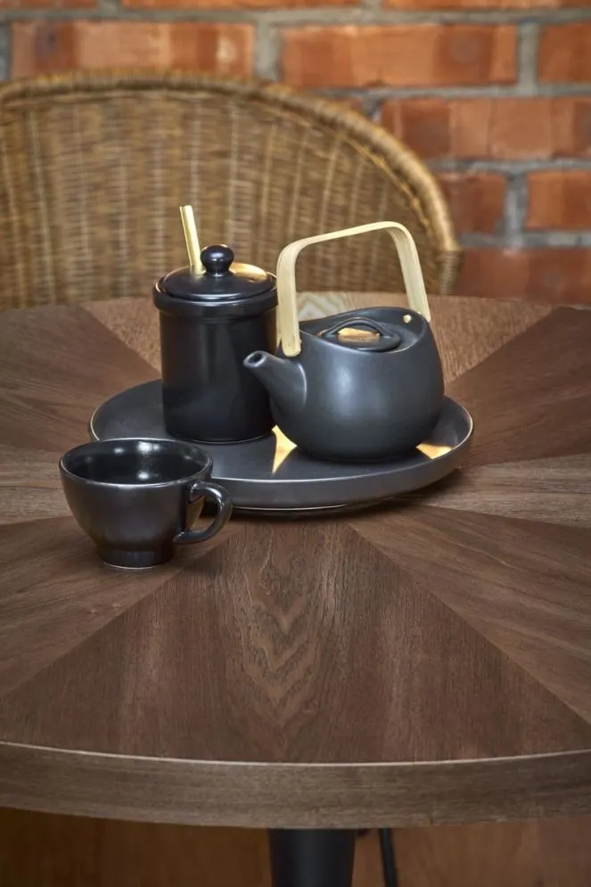 Stół CARMELO 100x100 orzech/czarny okrągły na jednej nodze firmy Halmar | MIRAT. styl LOFT