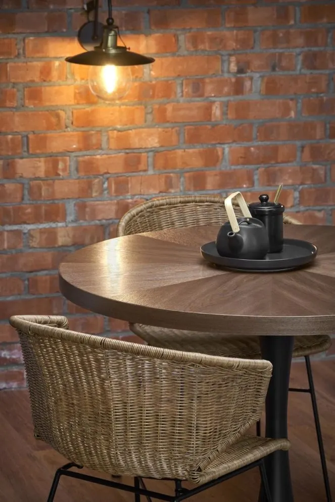 Stół CARMELO 100x100 orzech/czarny okrągły na jednej nodze firmy Halmar | MIRAT. styl LOFT