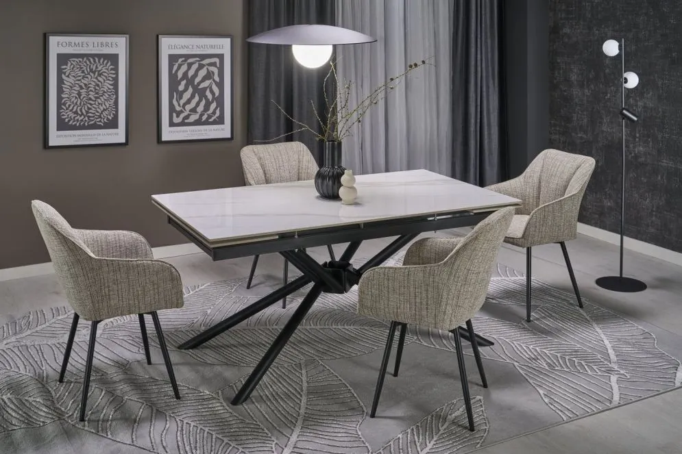 Stół rozkładany VITORINO 160(220)x90 biały marmur glamour I sklep meblowy MIRAT.