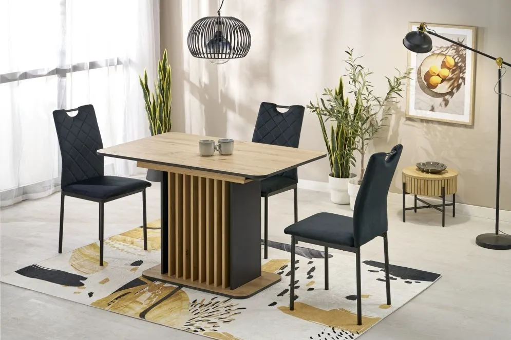 Stół rozkładany WILSON 120(158)x77 dąb artisan/czarny lamelowy I sklep meblowy MIRAT.