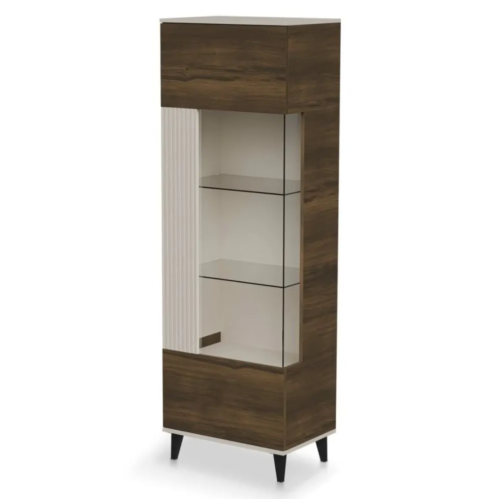 Przeszklona witryna wysoka RANDOM 2 W-1 60cm orzech/kaszmirowa I sklep meblowy MIRAT. styl RYFLOWANY kolekcja RANDOM