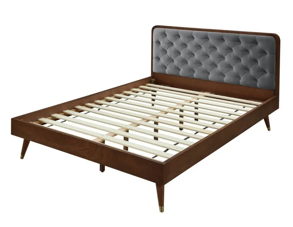 Łóżko CASSIDY 140x200 szare/orzech na drewnianych nogacjI sklep meblowy MIRAT.