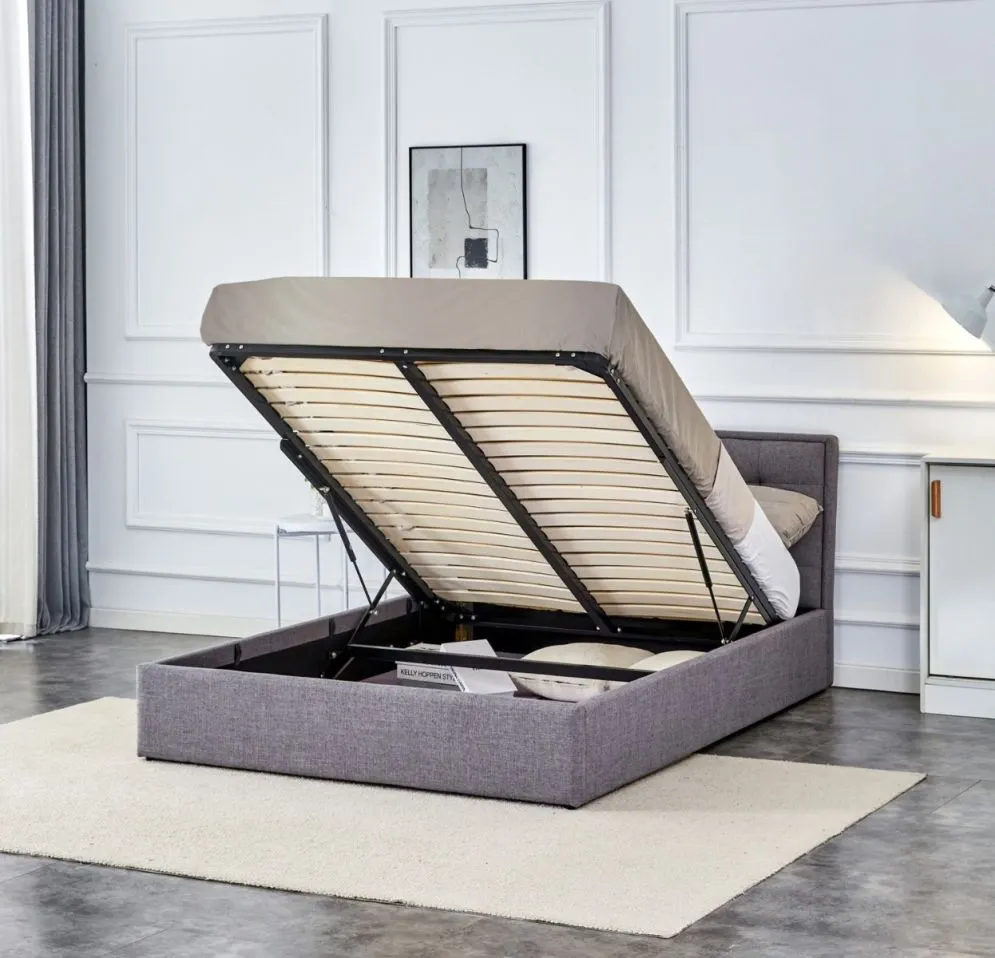 Łóżko PADVA 140x200 szare z pojemnikiem tapicerowane I sklep meblowy MIRAT.