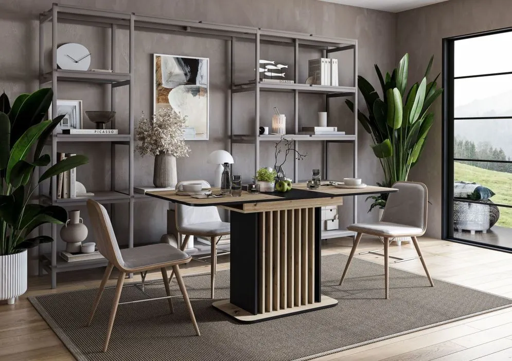 Stół rozkładany WILSON 120(158)x77 dąb artisan/czarny lamelowy I sklep meblowy MIRAT.