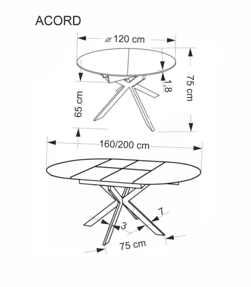 Okrągły stół rozkładany ACORD 120(200)x120 dąb naturalny/czarny I sklep meblowy MIRAT. styl LOFT