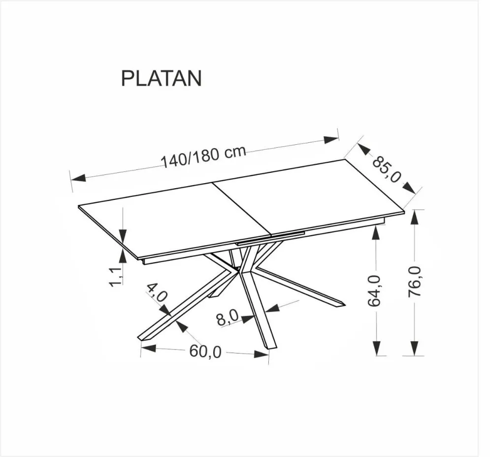 Prostokątny stół rozkładany PLATAN 140(180)x85 biały marmur/czarny I sklep meblowy MIRAT. styl LOFT