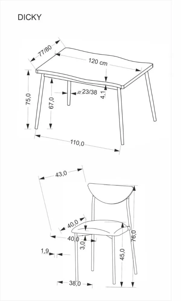 Zestaw DICKY stół + 4 krzesła dąb naturalny/czarny loftowy I sklep meblowy MIRAT. styl LOFT, SKANDYNAWSKI