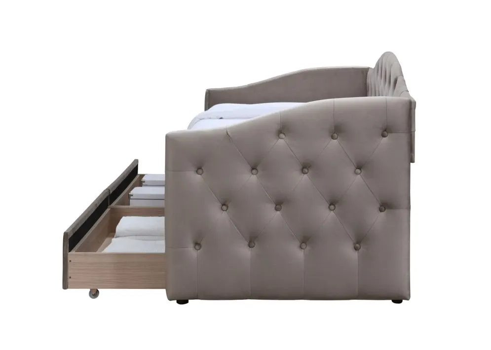 Jednoosobowe łóżko tapicerowane ALOHA 90x200 beżowe z szufladami I sklep meblowy MIRAT.