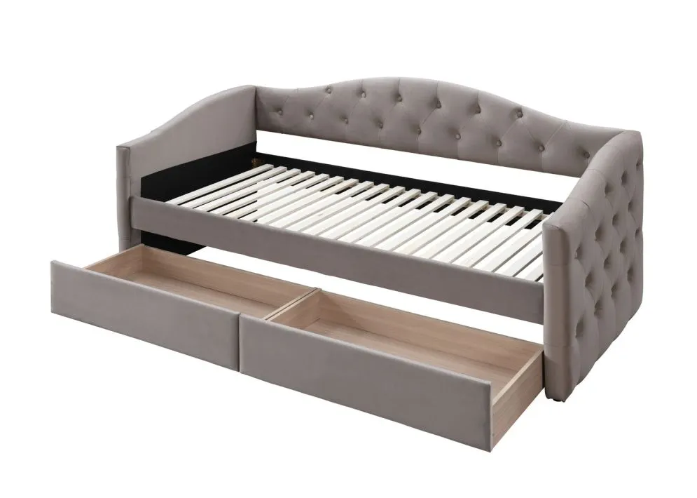 Jednoosobowe łóżko tapicerowane ALOHA 90x200 beżowe z szufladami I sklep meblowy MIRAT.