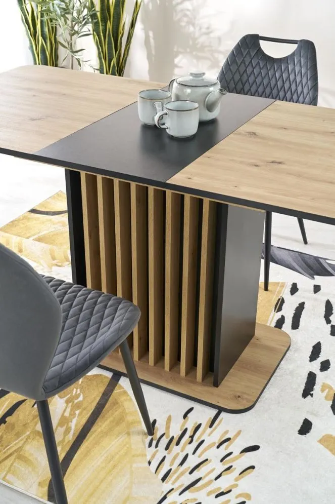 Stół rozkładany WILSON 120(158)x77 dąb artisan/czarny lamelowy I sklep meblowy MIRAT.