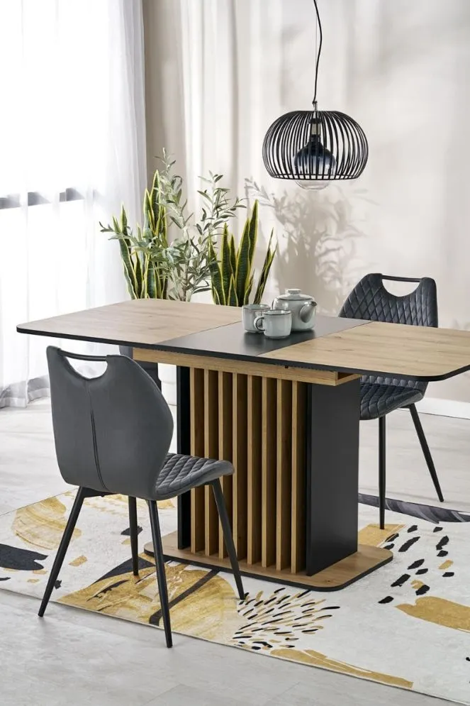 Stół rozkładany WILSON 120(158)x77 dąb artisan/czarny lamelowy I sklep meblowy MIRAT.