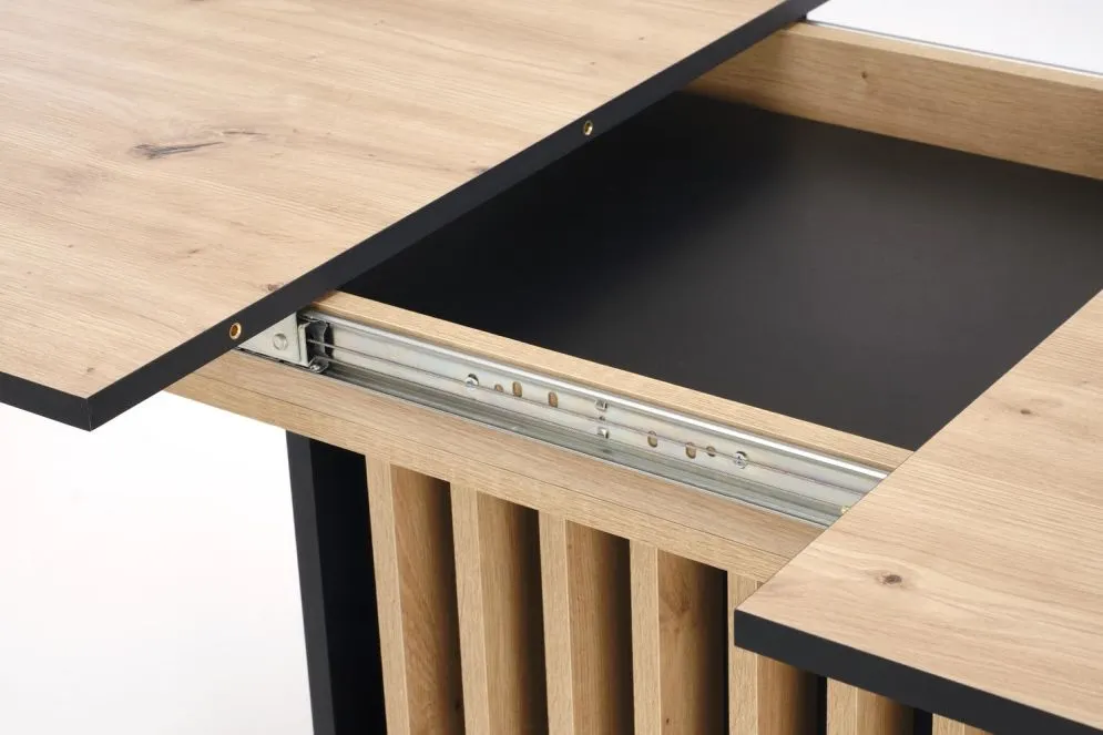 Stół rozkładany WILSON 120(158)x77 dąb artisan/czarny lamelowy I sklep meblowy MIRAT.