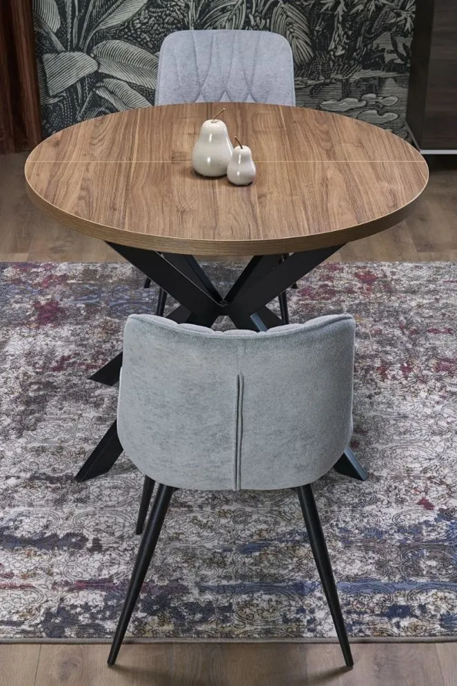 Stół okrągły rozkładany PERONI 100(250)x100 orzech/czarny loftowy I sklep meblowy MIRAT.