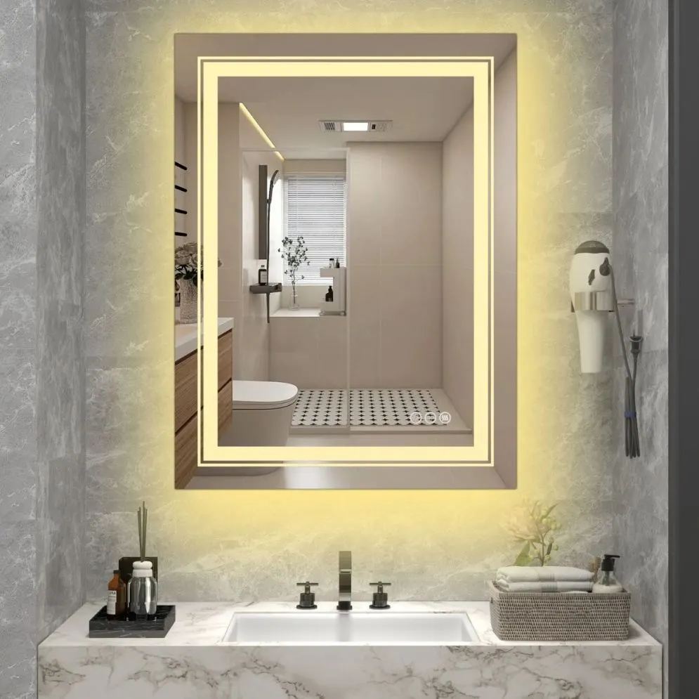 Prostokątne lustro łazienkowe VERO 60x80cm srebrne z oświetleniem LED I sklep meblowy MIRAT.