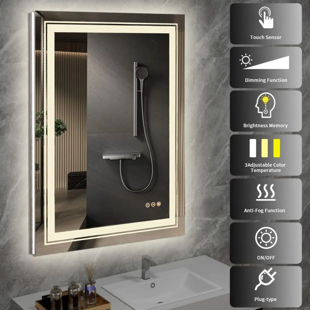 Prostokątne lustro łazienkowe VERO 60x80cm srebrne z oświetleniem LED I sklep meblowy MIRAT.