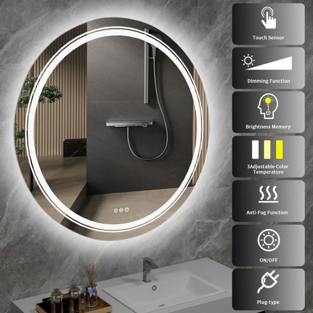 Okrągłe lustro łazienkowe DOVER 60x60cm srebrne z oświetleniem LED I sklep meblowy MIRAT.