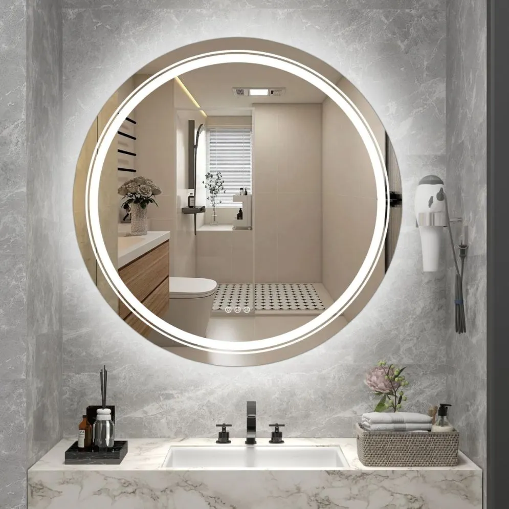 Okrągłe lustro łazienkowe DOVER 60x60cm srebrne z oświetleniem LED I sklep meblowy MIRAT.