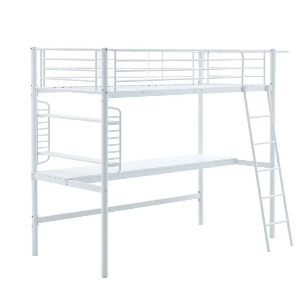 Metalowe łóżko piętrowe DOLCE 90x200 białe z biurkiem I sklep meblowy MIRAT. styl SKANDYNAWSKI