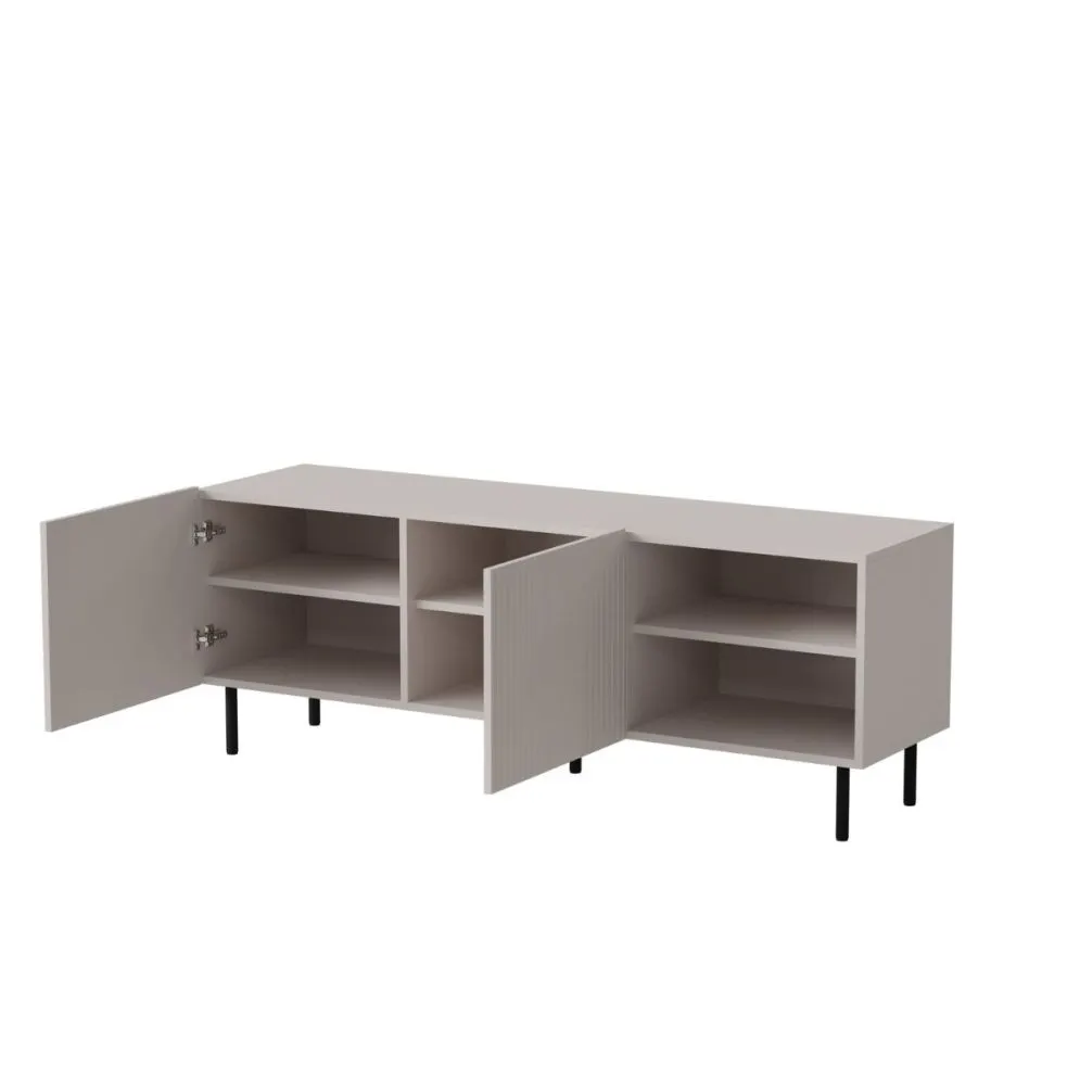 Szafka RTV PAXOS 150cm kaszmirowa z ryflowanymi frontami I sklep meblowy MIRAT. styl RYFLOWANY