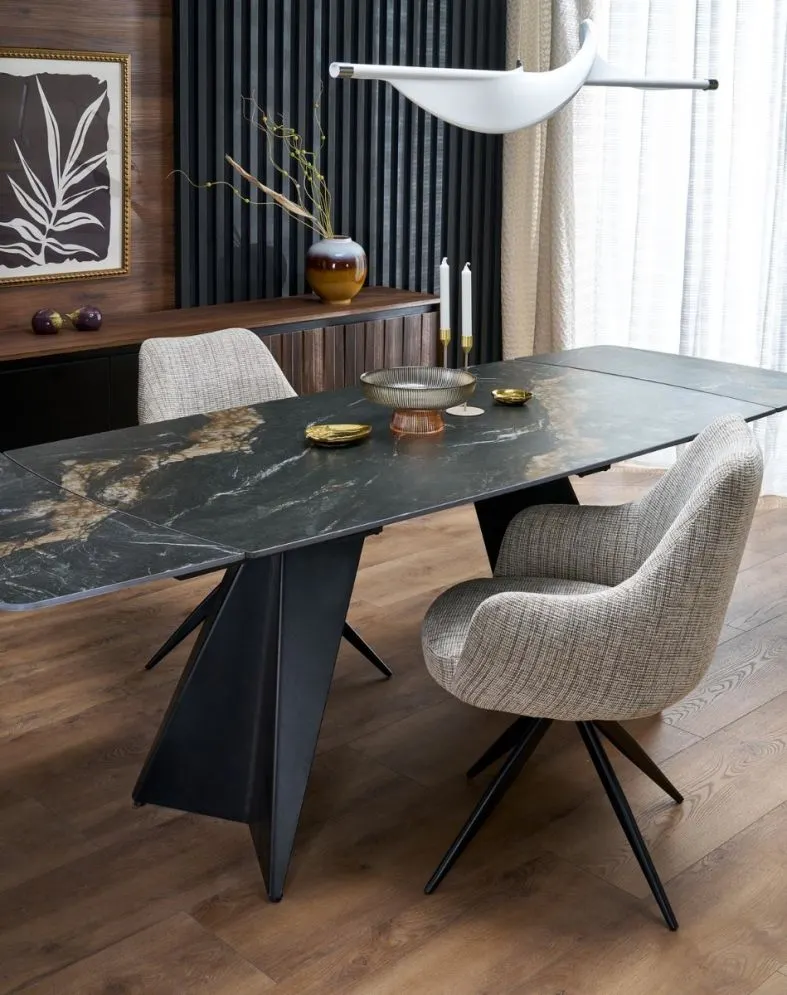 Prostokątny stół rozkładany ARMANI 165(241)x90 czarny marmur/czarny I sklep meblowy MIRAT. styl LOFT