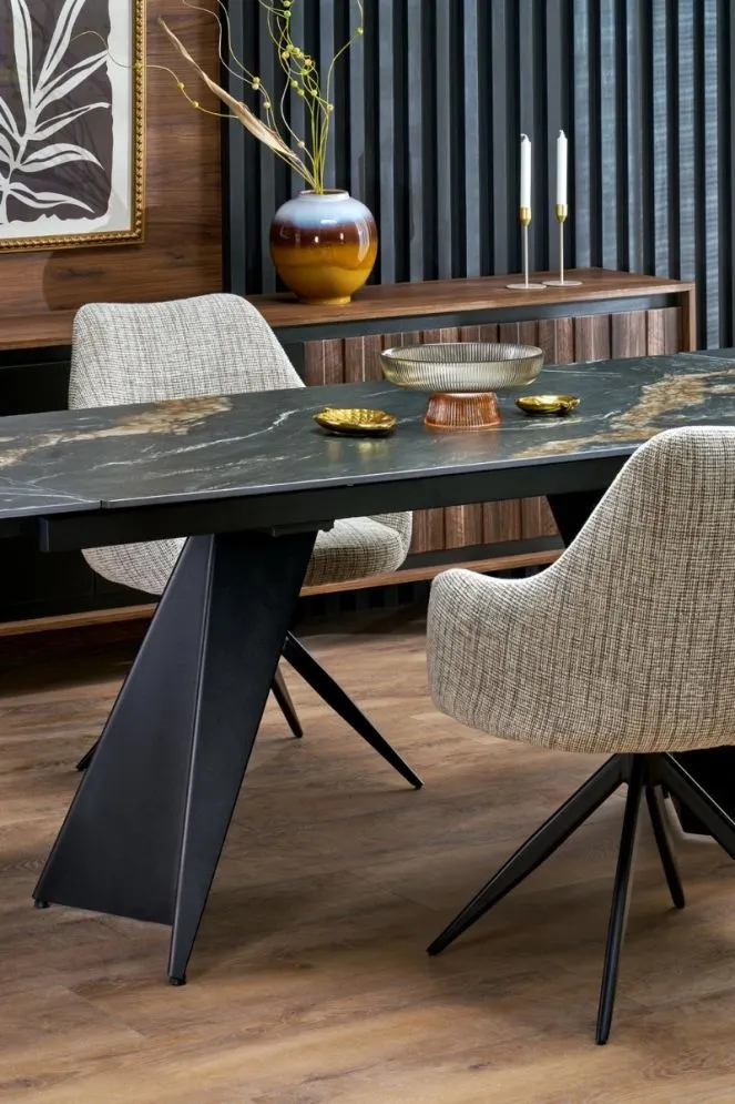 Prostokątny stół rozkładany ARMANI 165(241)x90 czarny marmur/czarny I sklep meblowy MIRAT. styl LOFT