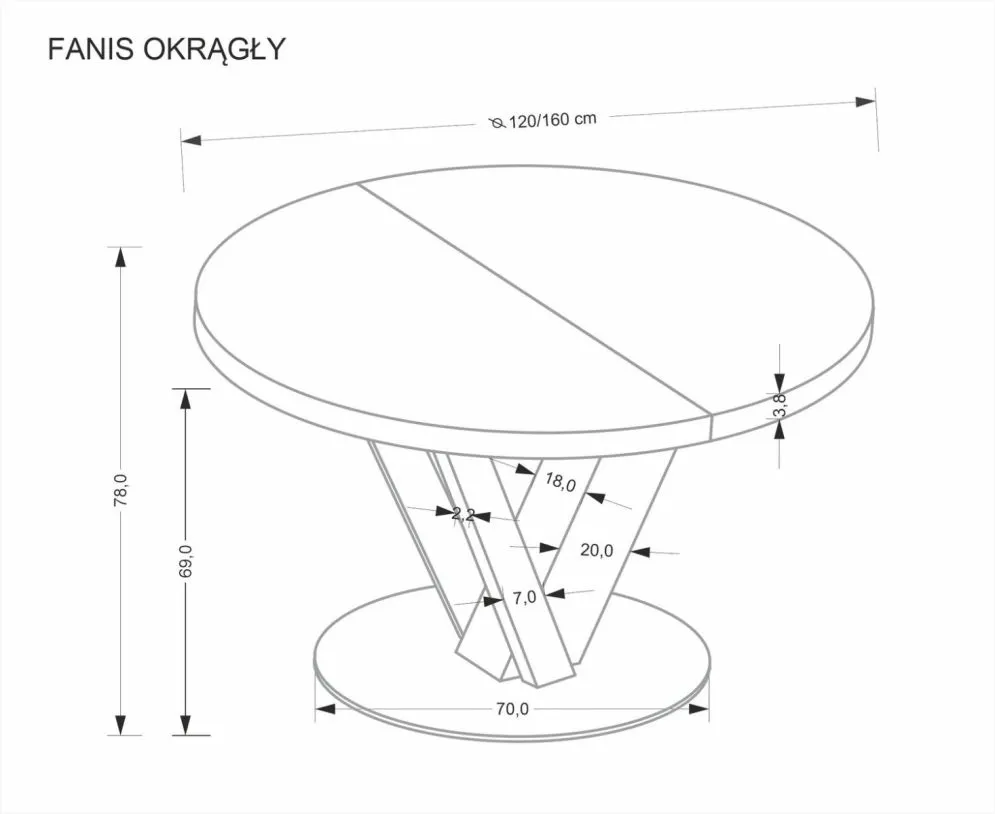 Okrągły stół rozkładany FANIS 120(160)x120 dąb naturalny/czarny I sklep meblowy MIRAT. styl LOFT