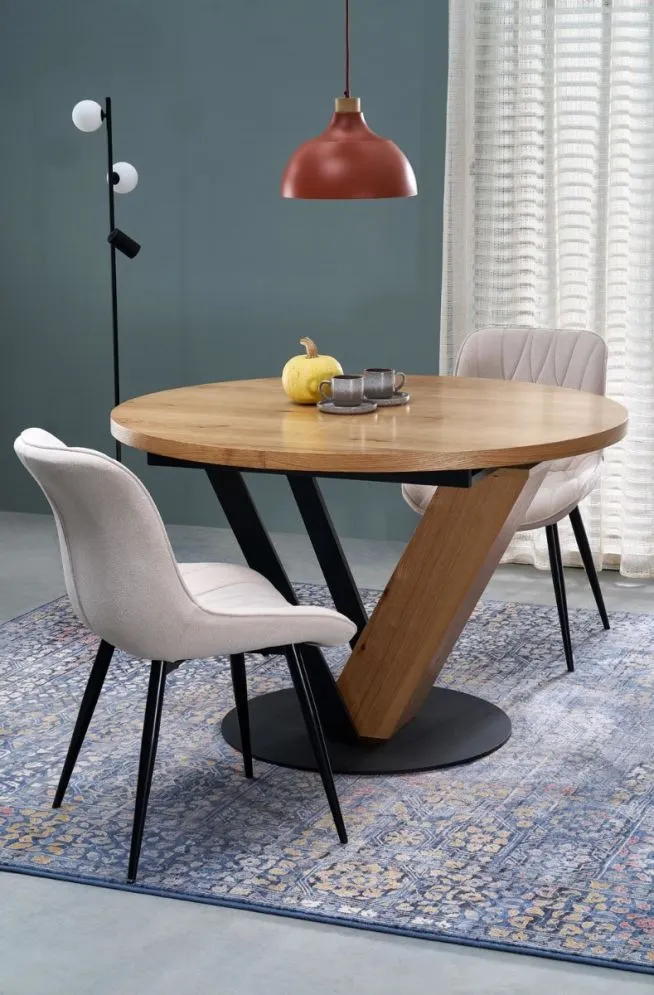 Okrągły stół rozkładany FANIS 120(160)x120 dąb naturalny/czarny I sklep meblowy MIRAT. styl LOFT