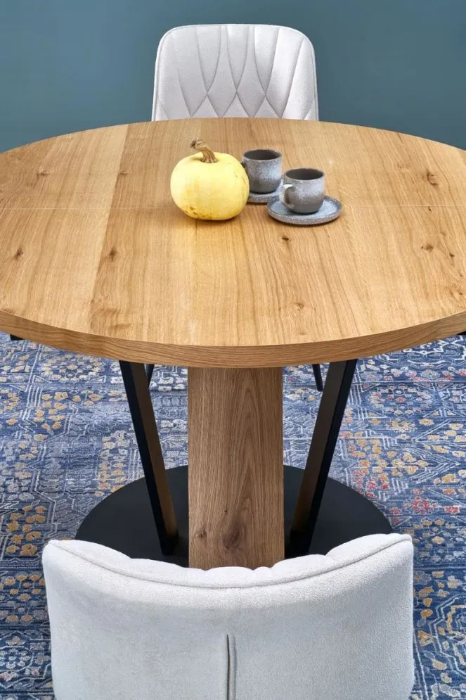 Okrągły stół rozkładany FANIS 120(160)x120 dąb naturalny/czarny I sklep meblowy MIRAT. styl LOFT