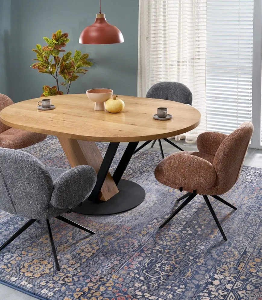 Okrągły stół rozkładany FANIS 120(160)x120 dąb naturalny/czarny I sklep meblowy MIRAT. styl LOFT