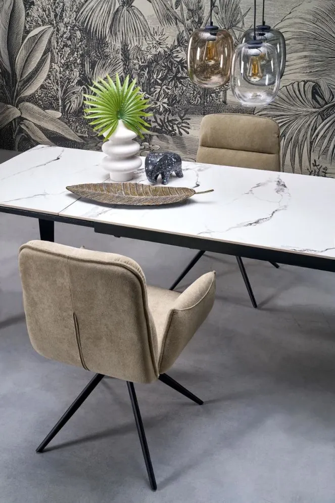 Stół rozkładany FELIX 141(201)x81 biały marmur/czarny loftowy I sklep meblowy MIRAT. styl LOFT