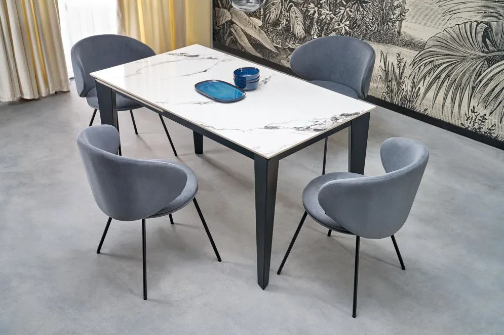 Stół rozkładany FELIX 141(201)x81 biały marmur/czarny loftowy I sklep meblowy MIRAT. styl LOFT