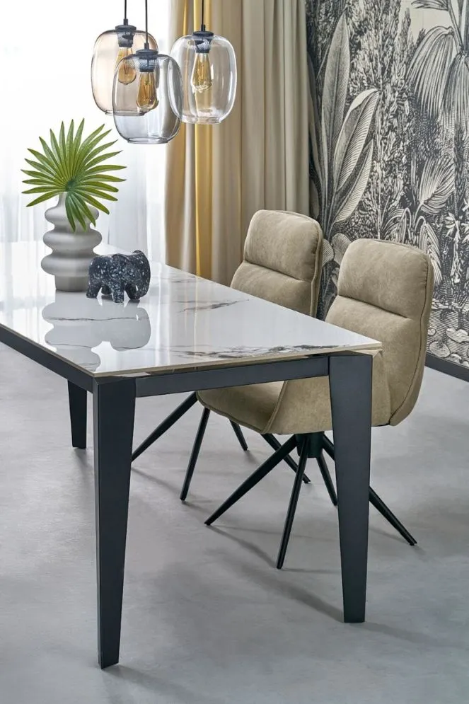 Stół rozkładany FELIX 141(201)x81 biały marmur/czarny loftowy I sklep meblowy MIRAT. styl LOFT