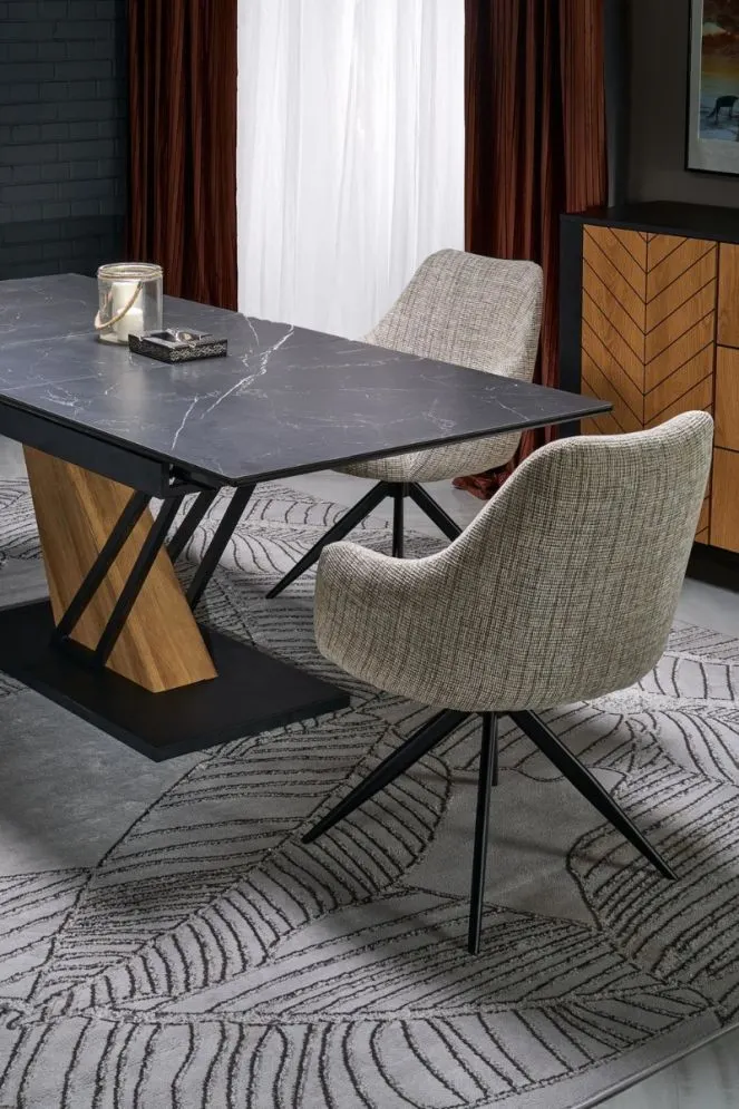 Duży stół rozkładany VOLANT 160(200)x90 czarny marmur/dąb złoty I sklep meblowy MIRAT. styl LOFT