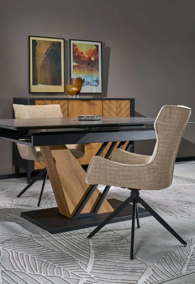 Duży stół rozkładany VOLANT 160(200)x90 czarny marmur/dąb złoty I sklep meblowy MIRAT. styl LOFT