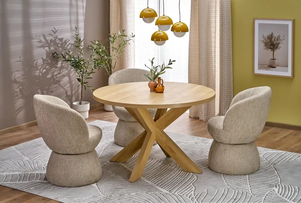 Krzesło tapicerowane K581 beżowe obracane z okrągłą podstawą I sklep meblowy MIRAT.