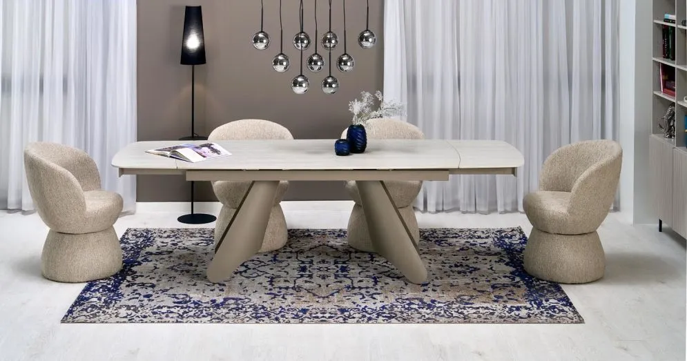 Krzesło tapicerowane K581 beżowe obracane z okrągłą podstawą I sklep meblowy MIRAT.