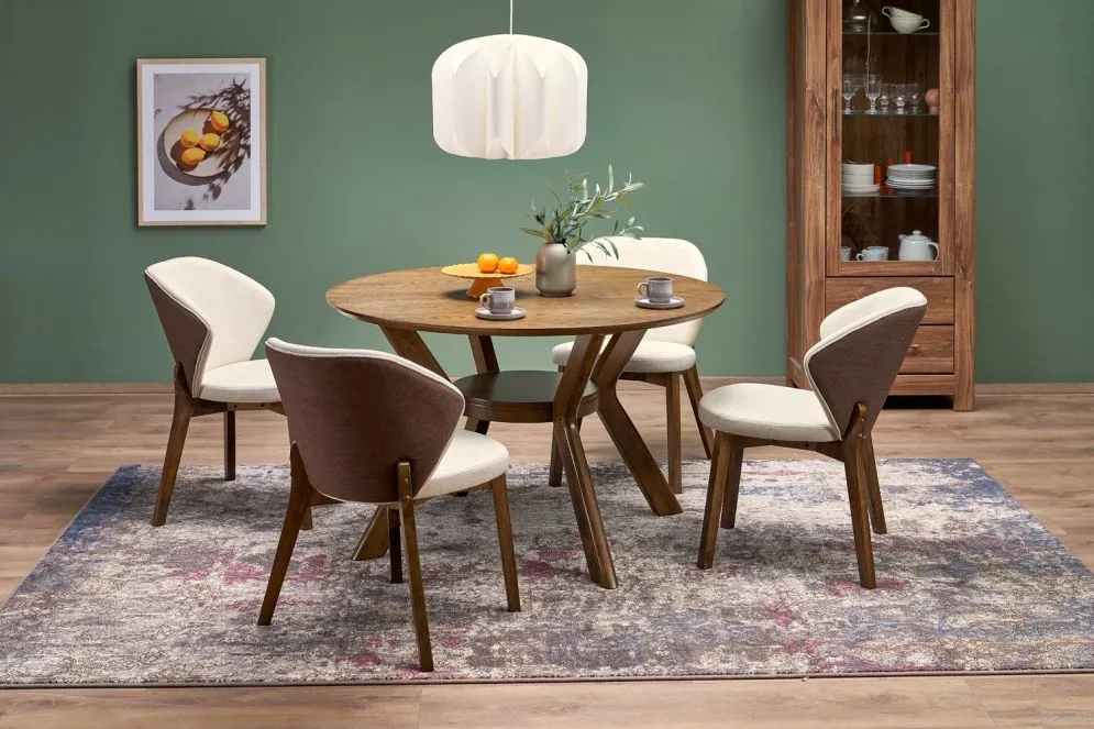 Stół okrągły RUPERT 120x120 orzechowy drewniany I sklep meblowy MIRAT. styl VINTAGE